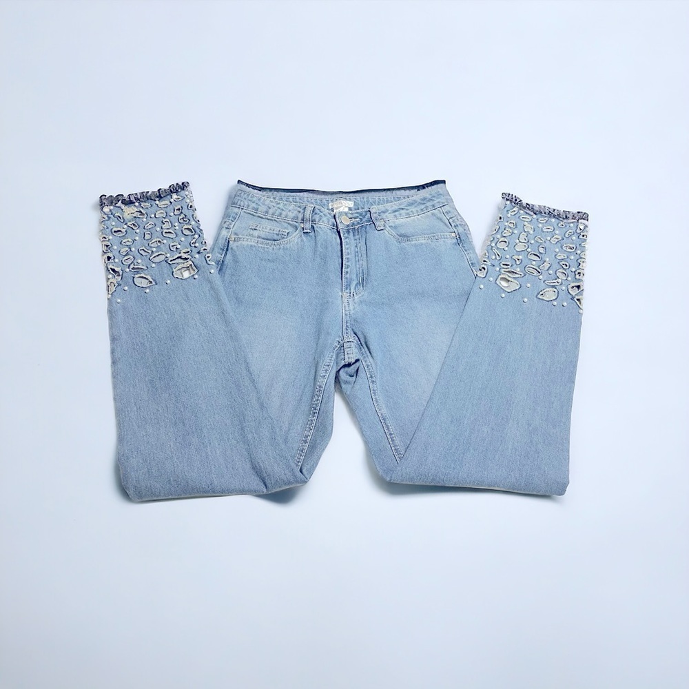 Venus Denim Jeans With Rips and Embellishments at Legs Size 6 like new